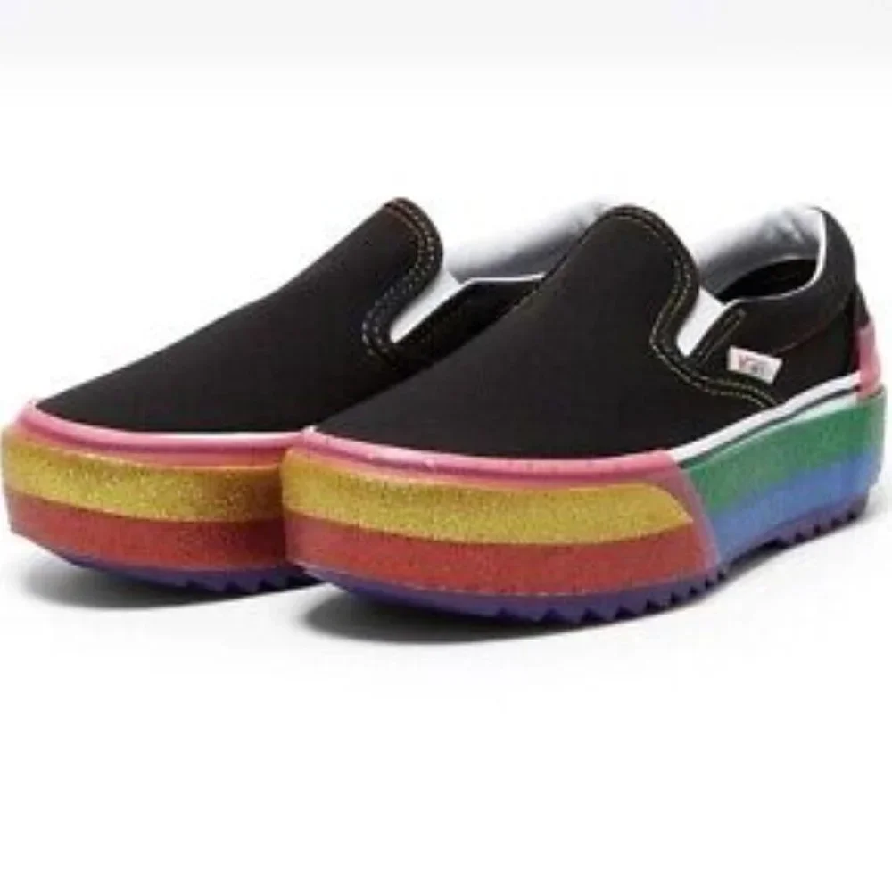 Vans Slip On S Stacked Rainbow Glitter Platform Men's 3.5/Women's 5 VN0A4TZVWW1